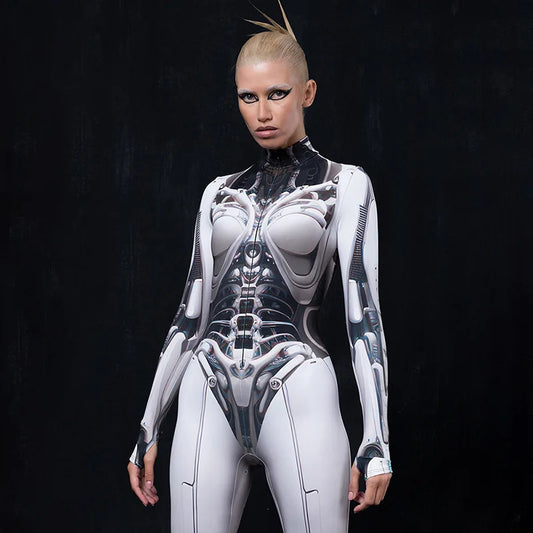 Sexy Women Jumpsuits Suit Zipper 3D Mechanical Printed Jumpsuits Full Sleeve Fashion Party Overalls Cosplay Costumes Rompers