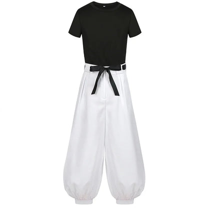 LOUN-Costume de Cosplay Jujutsu JJK, Manga, Anime Fushigflats, Toji Satoru Gojo, Perruque, T-shirt, Pantalon Rose, Filet, Hallow