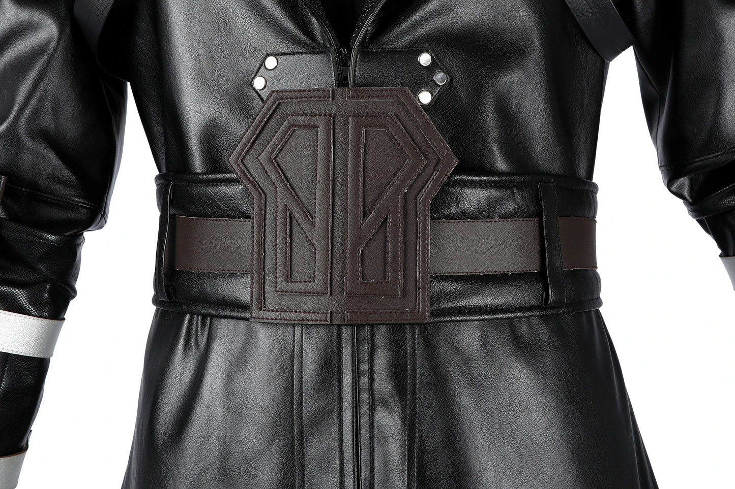 Teen Sephiroth Cosplay Costume Black Leather Fantasy Coat with Armor Accessories Custom Size Available