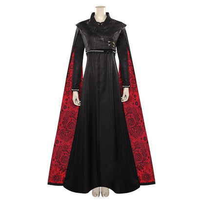 Rhaenyra Black Dress with Red Cloak Fantasy Costume for Women Halloween Cosplay Role Play Outfit