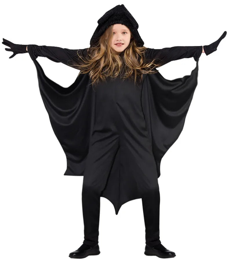 Halloween Cloak Bat Cape Costume Children Skeleton Ghost Girls Boys Carnival Party Stage Performance Scary Costume Props Gifts