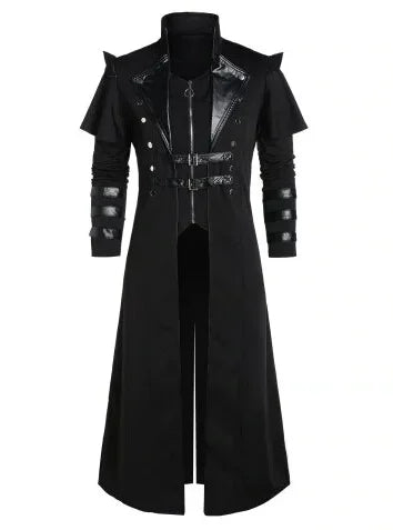 Gothic Black Long Split Jacket Steampunk Pirate Assassin Costume for Men