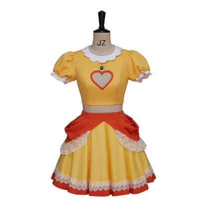 Princess Daisy Peach Sister Dress Cosplay Costume Daisy Yellow Crop Tops Mini Skirts Set For Women Halloween Costume Dress