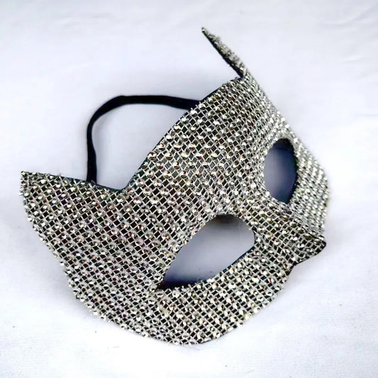 Shiny Masquerade Cosplay Cat Mask for Women Rhinestone Plastic Face Cover Carnival Dancer Props Mens Punk Fancy Dress Party Mask