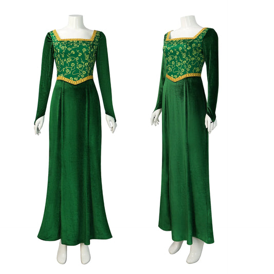 Shrek Cosplay Costumes Princess Fiona Printing Dress Women Sexy Square Neck Velvet Long Sleeve Dress Halloween Carnival Clothes