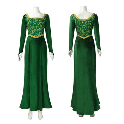 Shrek Cosplay Costumes Princess Fiona Printing Dress Women Sexy Square Neck Velvet Long Sleeve Dress Halloween Carnival Clothes