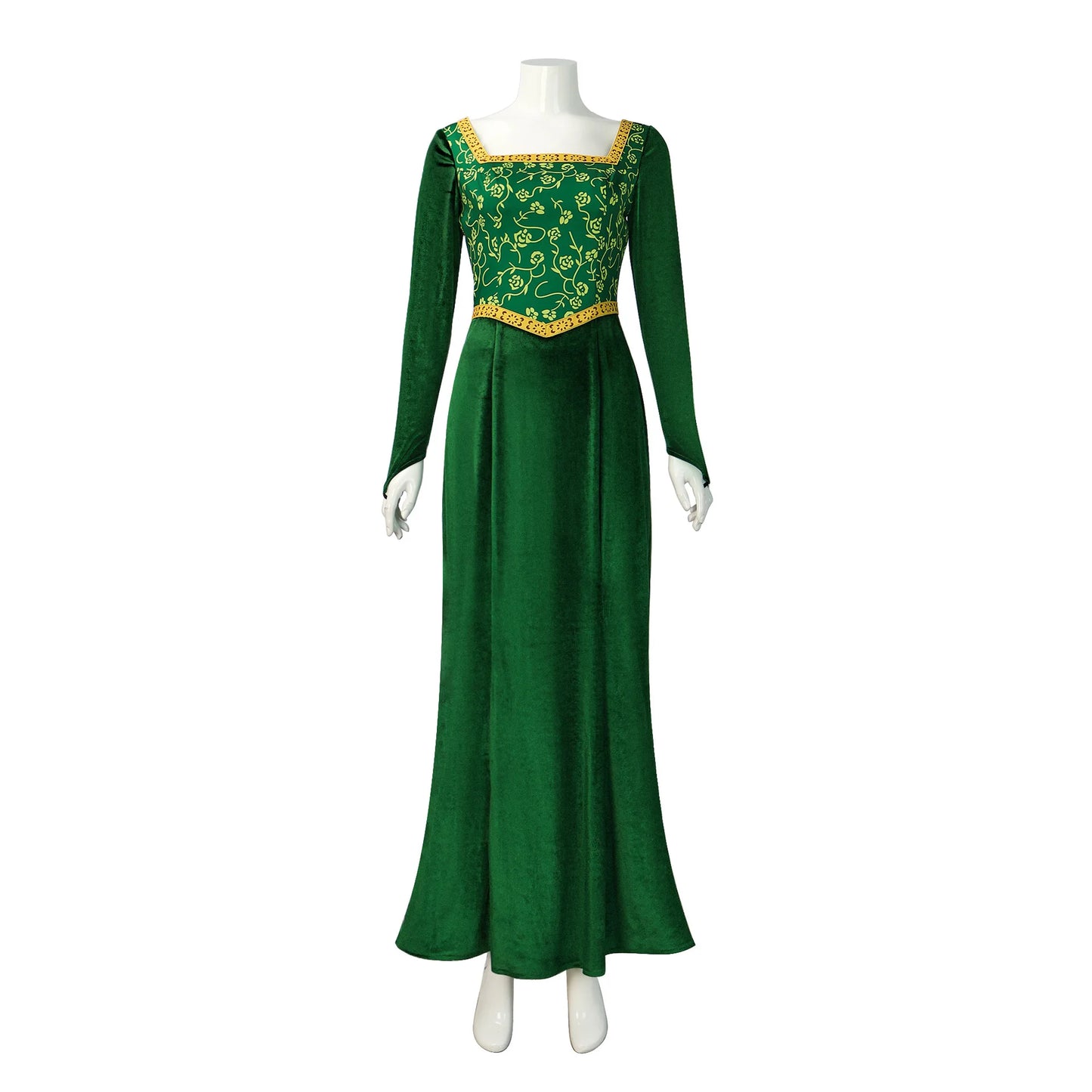 Shrek Cosplay Costumes Princess Fiona Printing Dress Women Sexy Square Neck Velvet Long Sleeve Dress Halloween Carnival Clothes