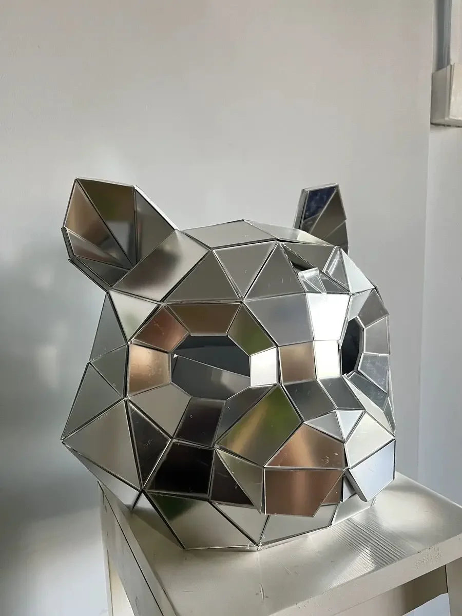 Silver Mirror Cat Head Mask Cosplay Shiny Helmet Animal Head Rave Mask Stage Costume Props Music Festival DJ Singer Mask