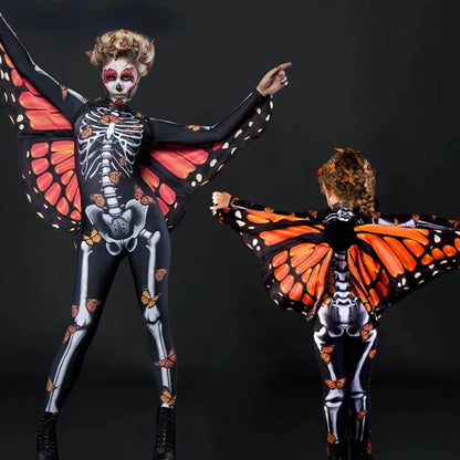 Skeleton Butterfly Cloak Sexy Women Spooky Halloween Devil Ghost Jumpsuit Party Carnival Performance Scary Costume Kid Adults