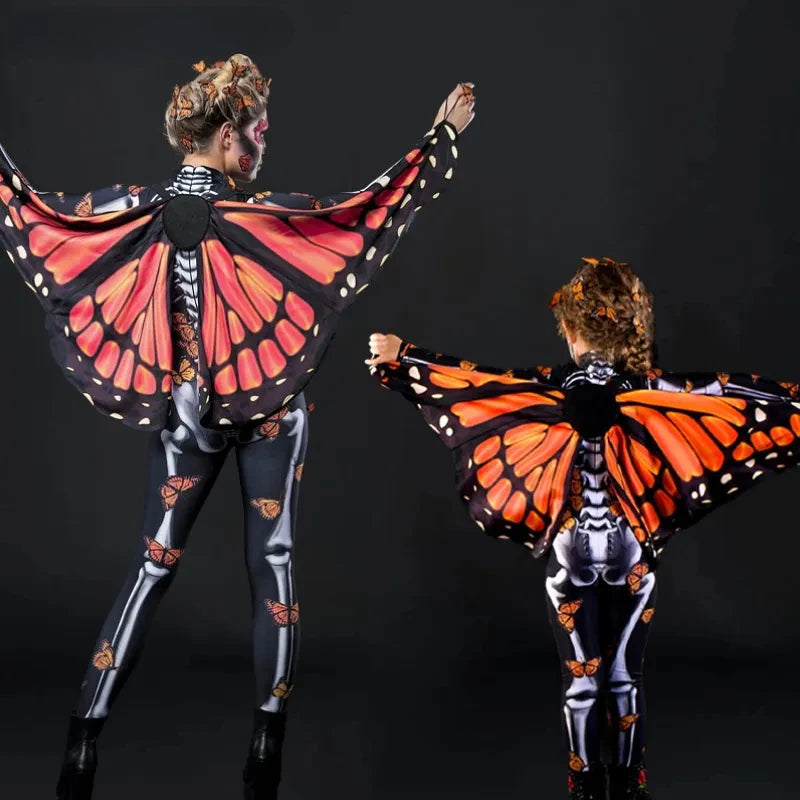 Skeleton Butterfly Cloak Sexy Women Spooky Halloween Devil Ghost Jumpsuit Party Carnival Performance Scary Costume Kid Adults