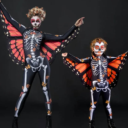 Skeleton Butterfly Cloak Sexy Women Spooky Halloween Devil Ghost Jumpsuit Party Carnival Performance Scary Costume Kid Adults