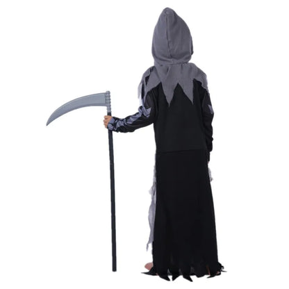 Skeleton Grim Reaper Costume Girls Scary Costumes Kids Halloween Deluxe Costume Set Scythe Chain Soultaker Dress Up Rave Party