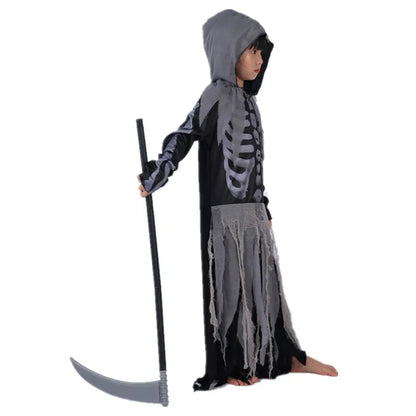 Skeleton Grim Reaper Costume Girls Scary Costumes Kids Halloween Deluxe Costume Set Scythe Chain Soultaker Dress Up Rave Party