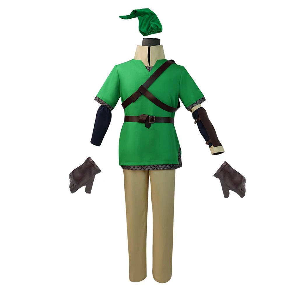 Skyward Sword Link Cos Zelda Cosplay Anime Costume Uniform Green Tops Pants Hat Gloves Set Outfits Halloween Party Disguise Suit