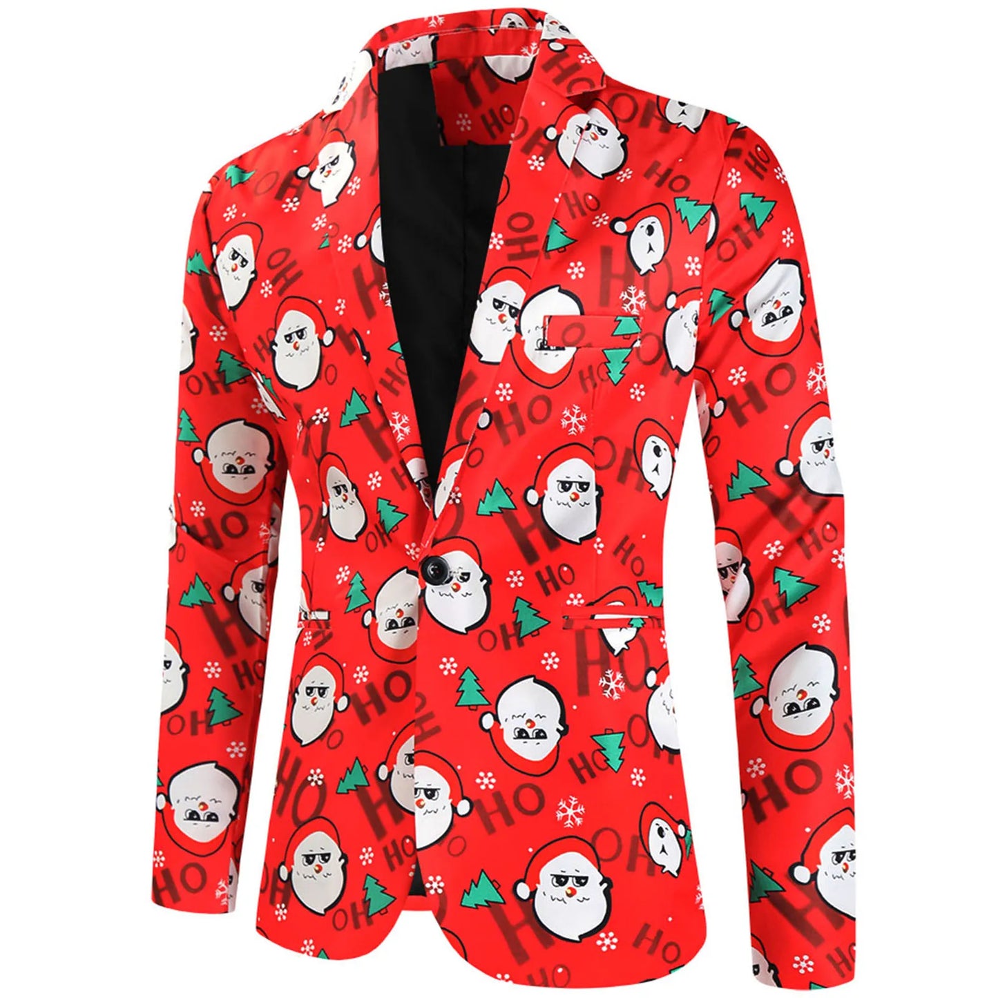 Slim Party Blazers Suit Fashion Blazer Jacket Christmas Print Suit Fit Men's Coat Casual Buttons Costume