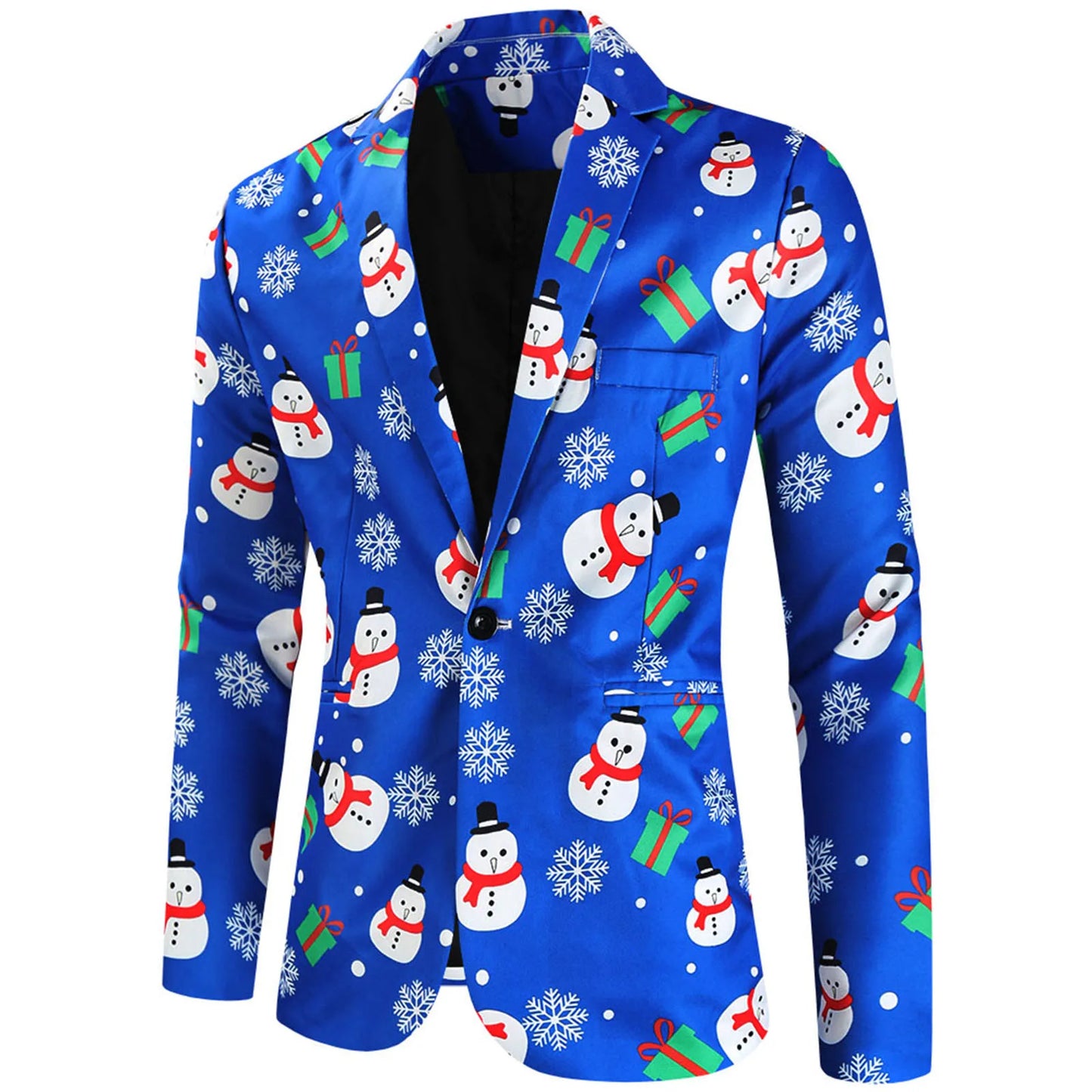 Slim Party Blazers Suit Fashion Blazer Jacket Christmas Print Suit Fit Men's Coat Casual Buttons Costume