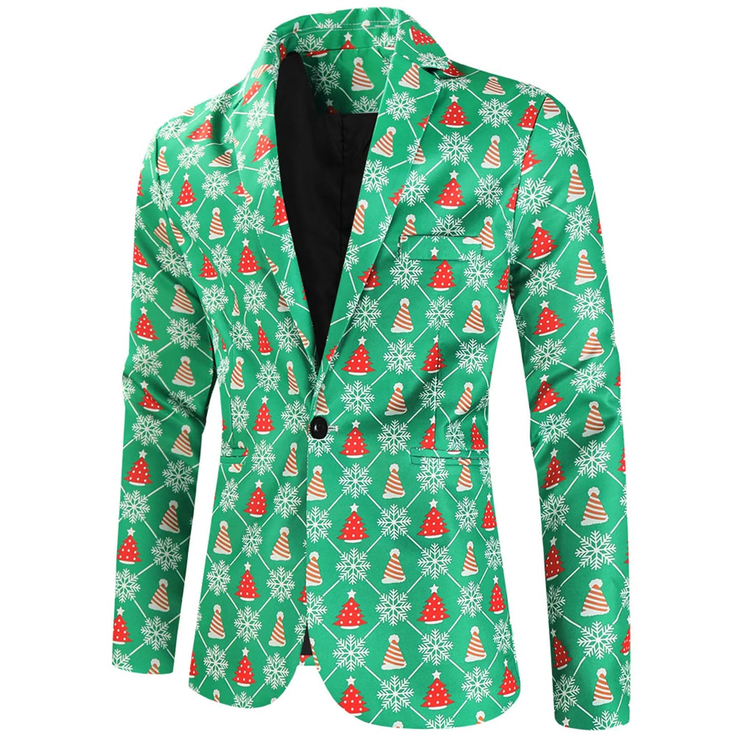 Slim Party Blazers Suit Fashion Blazer Jacket Christmas Print Suit Fit Men's Coat Casual Buttons Costume