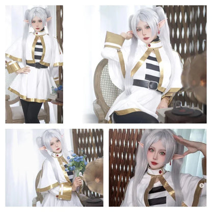 Sousou No Frieren Cosplay Costume Wig Shoes Anime Magician Dress Elf Ear Halloween Party Charistmas for Women Girls