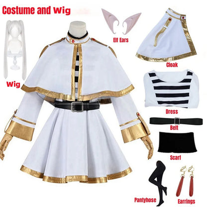 Sousou No Frieren Cosplay Costume Wig Shoes Anime Magician Dress Elf Ear Halloween Party Charistmas for Women Girls