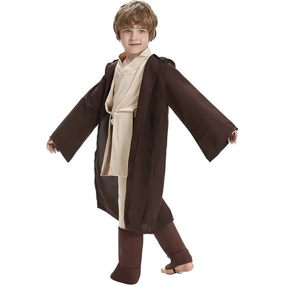 Star Wars Costume Obi-Wan Kenobi Kids Cosplay Jedi Warrior Cosplay Hooded Cloak Clothing Suit Halloween Party Costumes for Child