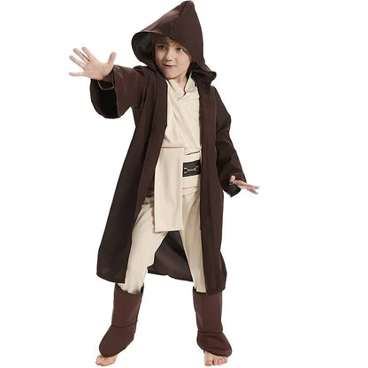 Star Wars Costume Obi-Wan Kenobi Kids Cosplay Jedi Warrior Cosplay Hooded Cloak Clothing Suit Halloween Party Costumes for Child