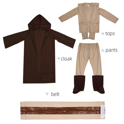 Star Wars Costume Obi-Wan Kenobi Kids Cosplay Jedi Warrior Cosplay Hooded Cloak Clothing Suit Halloween Party Costumes for Child