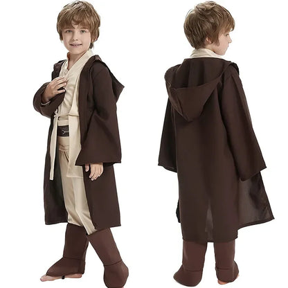 Star Wars Costume Obi-Wan Kenobi Kids Cosplay Jedi Warrior Cosplay Hooded Cloak Clothing Suit Halloween Party Costumes for Child