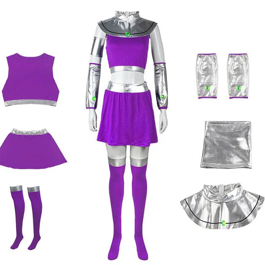 Starfire Cosplay Costume Princess Koriand'r Skirt Dress Up with Gloves Socks for Halloween Anime Comic Con Starfire Outfits