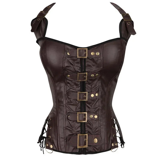 Steampunk Corsets And Bustiers Sexy Halterneck Synthetic Leather Gothic Punk Corset Top Women Outwear Corselet