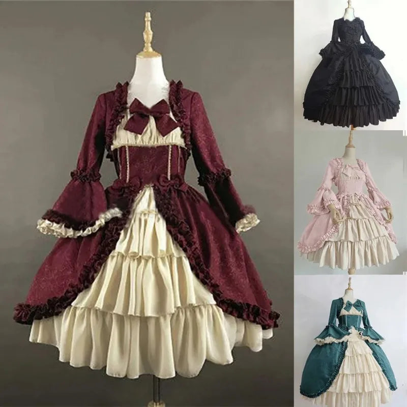 Strawberry Lolita Medieval Retro Gothic Court Lolita Dress Square Neck Waist Spliced Bow Dress