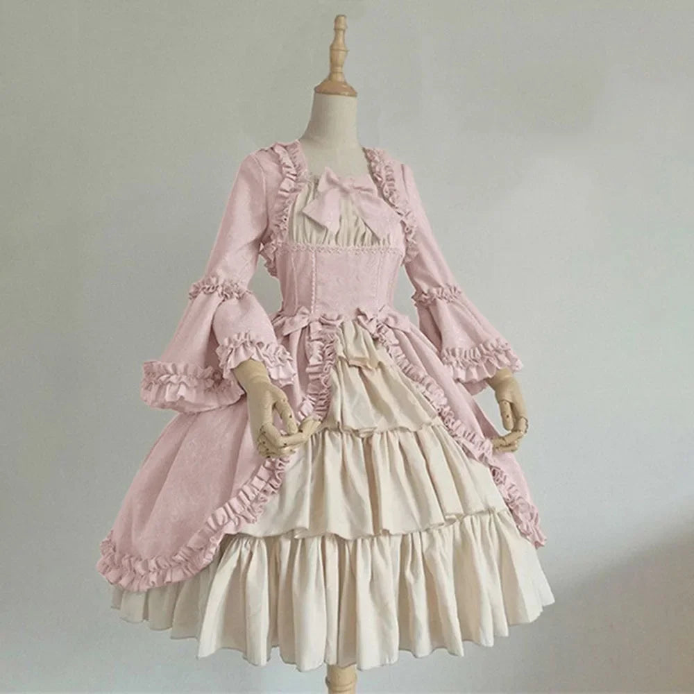 Strawberry Lolita Medieval Retro Gothic Court Lolita Dress Square Neck Waist Spliced Bow Dress