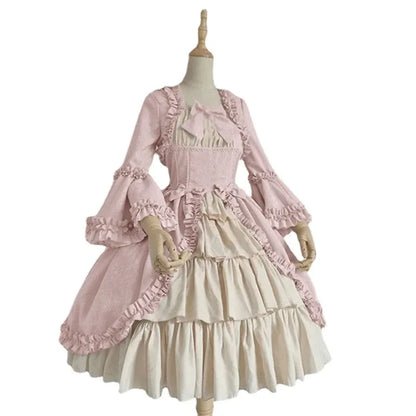 Strawberry Lolita Medieval Retro Gothic Court Lolita Dress Square Neck Waist Spliced Bow Dress