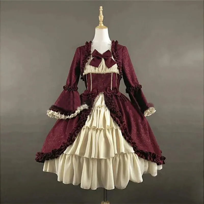 Strawberry Lolita Medieval Retro Gothic Court Lolita Dress Square Neck Waist Spliced Bow Dress