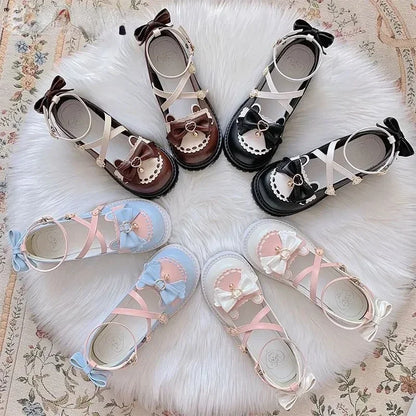 Summer Lolita Sweet Sandals Women Japanese Style Bow Kawaii Chic Mary Janes Shoes Round Toe Shoes