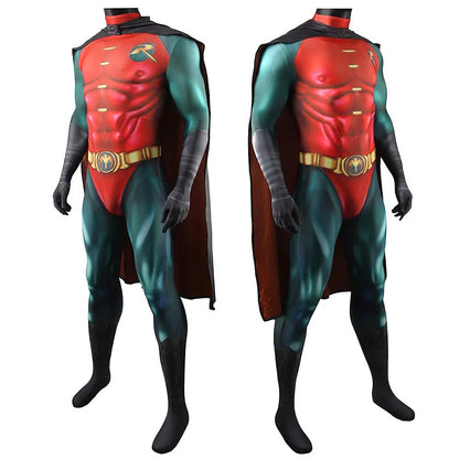 Superhero Bat Robin Man Cosplay Costume and Cape Spandex Bodysuit Halloween Costume Superhero Zentai Suits Jumpsuit Adult/kids