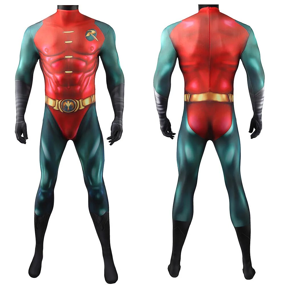 Superhero Bat Robin Man Cosplay Costume and Cape Spandex Bodysuit Halloween Costume Superhero Zentai Suits Jumpsuit Adult/kids