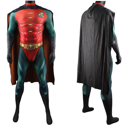 Superhero Bat Robin Man Cosplay Costume and Cape Spandex Bodysuit Halloween Costume Superhero Zentai Suits Jumpsuit Adult/kids