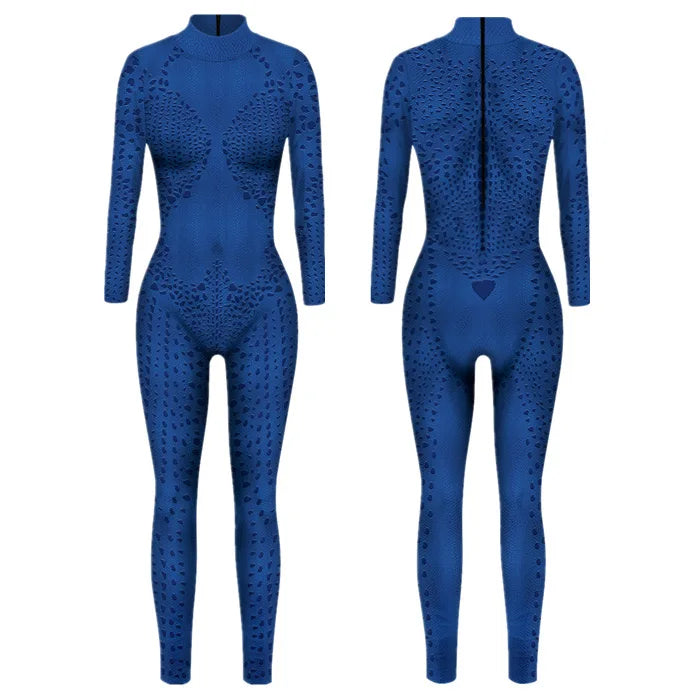 Mystique Raven Darkholme Cosplay Blue Jumpsuit Bodysuit Zentai Costume for Women Halloween Fancy Dress