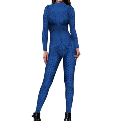 Mystique Raven Darkholme Cosplay Blue Jumpsuit Bodysuit Zentai Costume for Women Halloween Fancy Dress