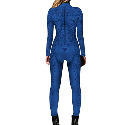 Mystique Raven Darkholme Cosplay Blue Jumpsuit Bodysuit Zentai Costume for Women Halloween Fancy Dress