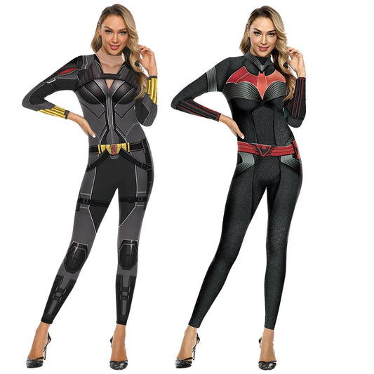 Superhero Print Cosplay Costume Women Sexy Zentai Bodysuit Punk Robot Zentai Bodysuit Jumpsuit Long Sleeve Holiday Party Clothes