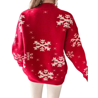 Sweater Sweater Women's Snowflake Towel Embroidered Half High Collar Long Sleeve Women's Theme Christmas Sweater