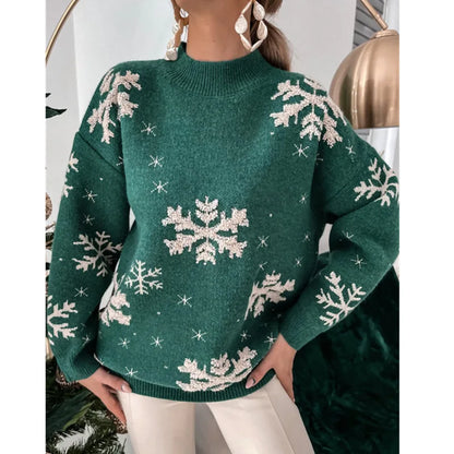 Sweater Sweater Women's Snowflake Towel Embroidered Half High Collar Long Sleeve Women's Theme Christmas Sweater