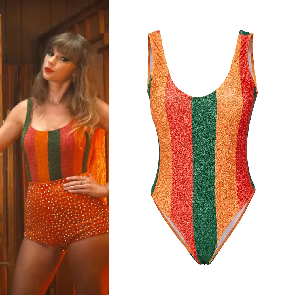 Taylor Anti Hero Cosplay Costume Color Stripes Jumpsuit Women Bodysuit Stage Show Outfits Halloween Carnival Party Disguise