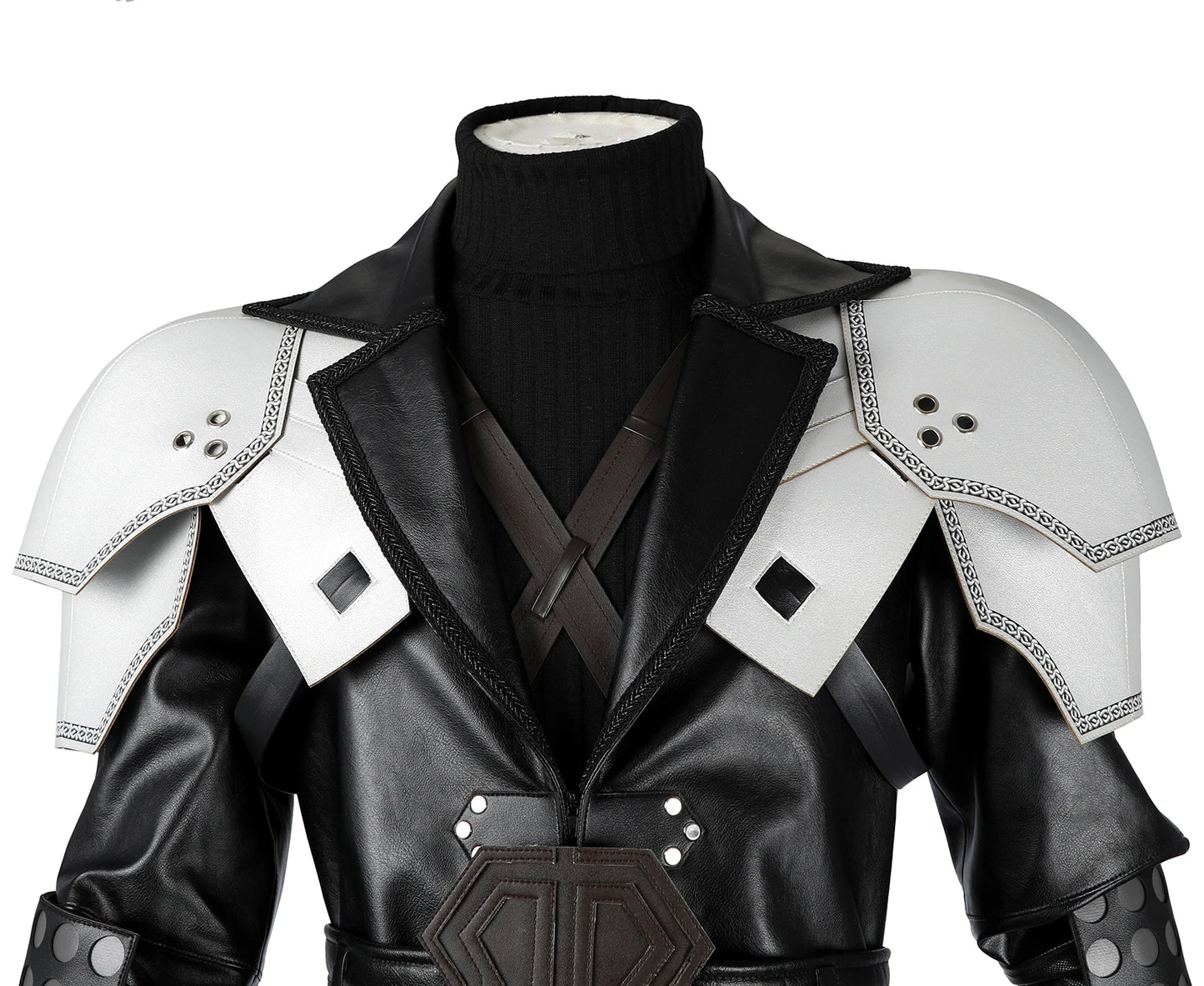 Teen Sephiroth Cosplay Costume Black Leather Fantasy Coat with Armor Accessories Custom Size Available