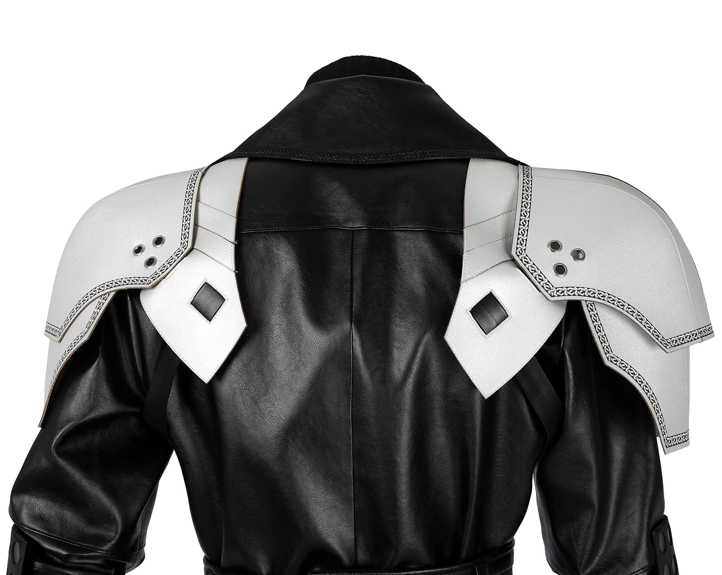 Teen Sephiroth Cosplay Costume Black Leather Fantasy Coat with Armor Accessories Custom Size Available