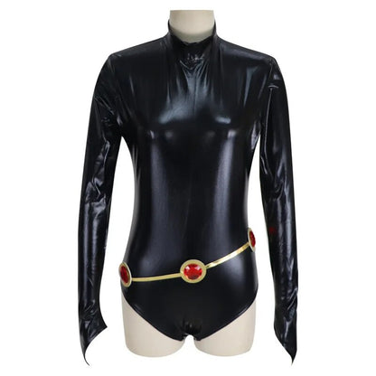 Teen Titans Raven Cosplay Costume Superhero Cloak Jumpsuits Zentai Halloween Tight Clothes + Cape + Waist Jewelry Chain