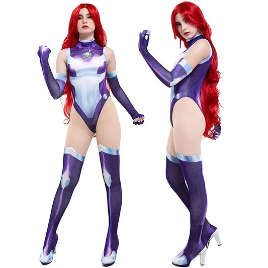 Teen Titans Starfire Koriand'r Cosplay Costume Superhero Jumpsuit Zentai Bodysuit Halloween Carnival Party Costumes for Women