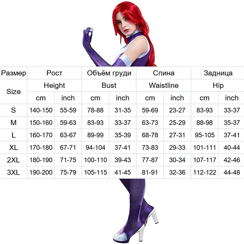 Teen Titans Starfire Koriand'r Cosplay Costume Superhero Jumpsuit Zentai Bodysuit Halloween Carnival Party Costumes for Women