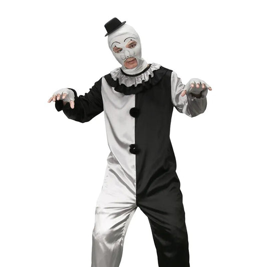 Terrifier Art The Clown Costume Jumpsuit Black and White Suits Halloween Horror Outfits for Men Women With Gloves